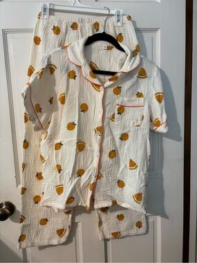 Amazon Women’s Two-Piece Cream Pajama Set with Orange Fruit Print